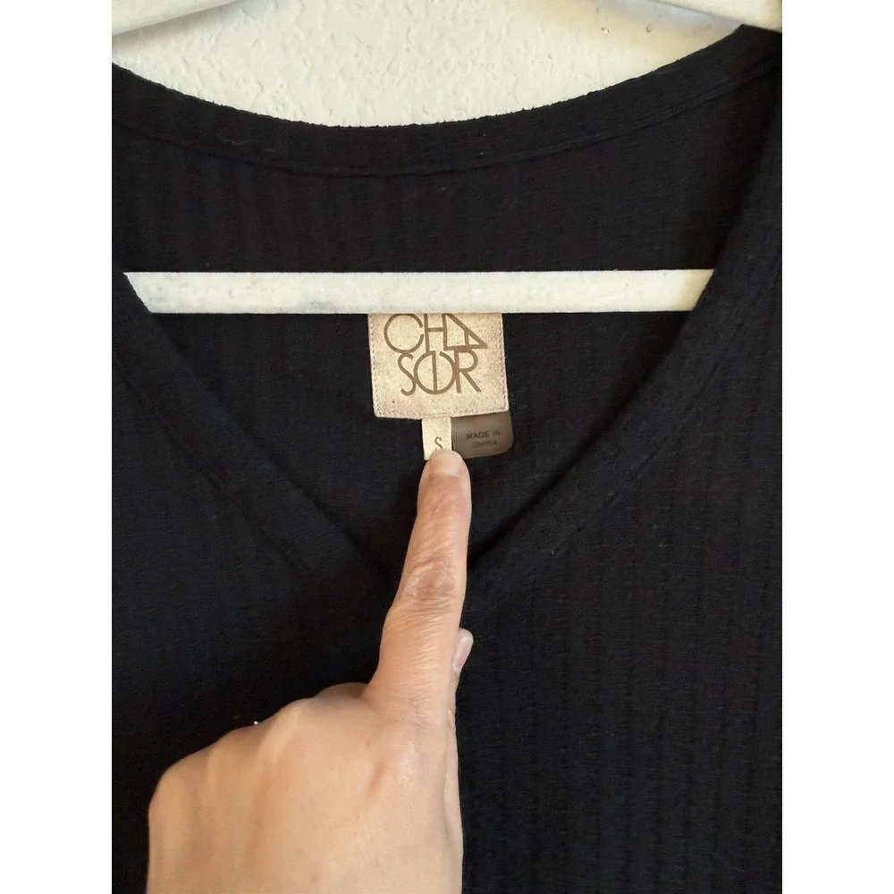 Chaser Thermal Waffle Knit Long Sleeve Henley Top Women's Small Black‎ Cozycore
